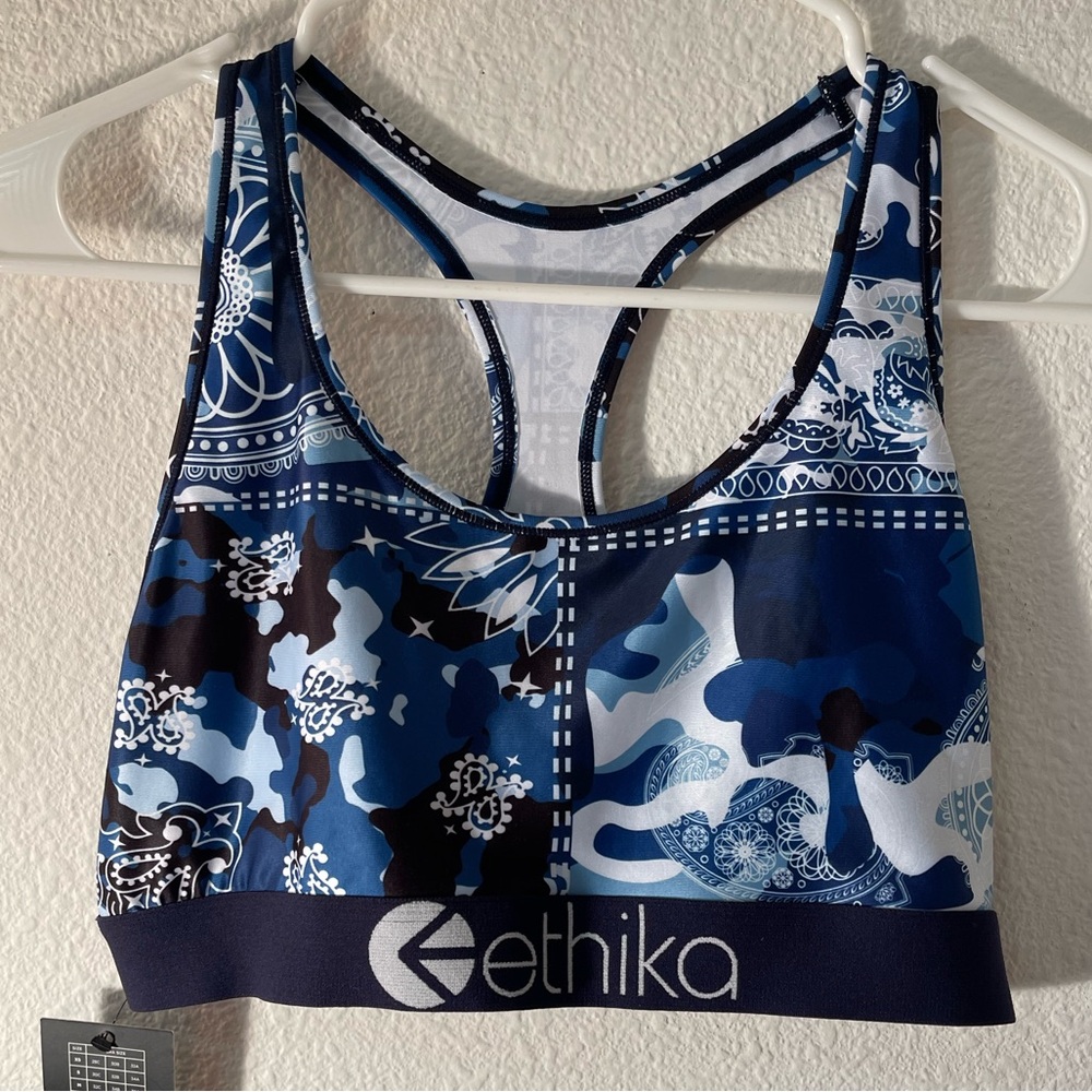 NWT Ethika S-Bra Sports bra blue camp and paisley